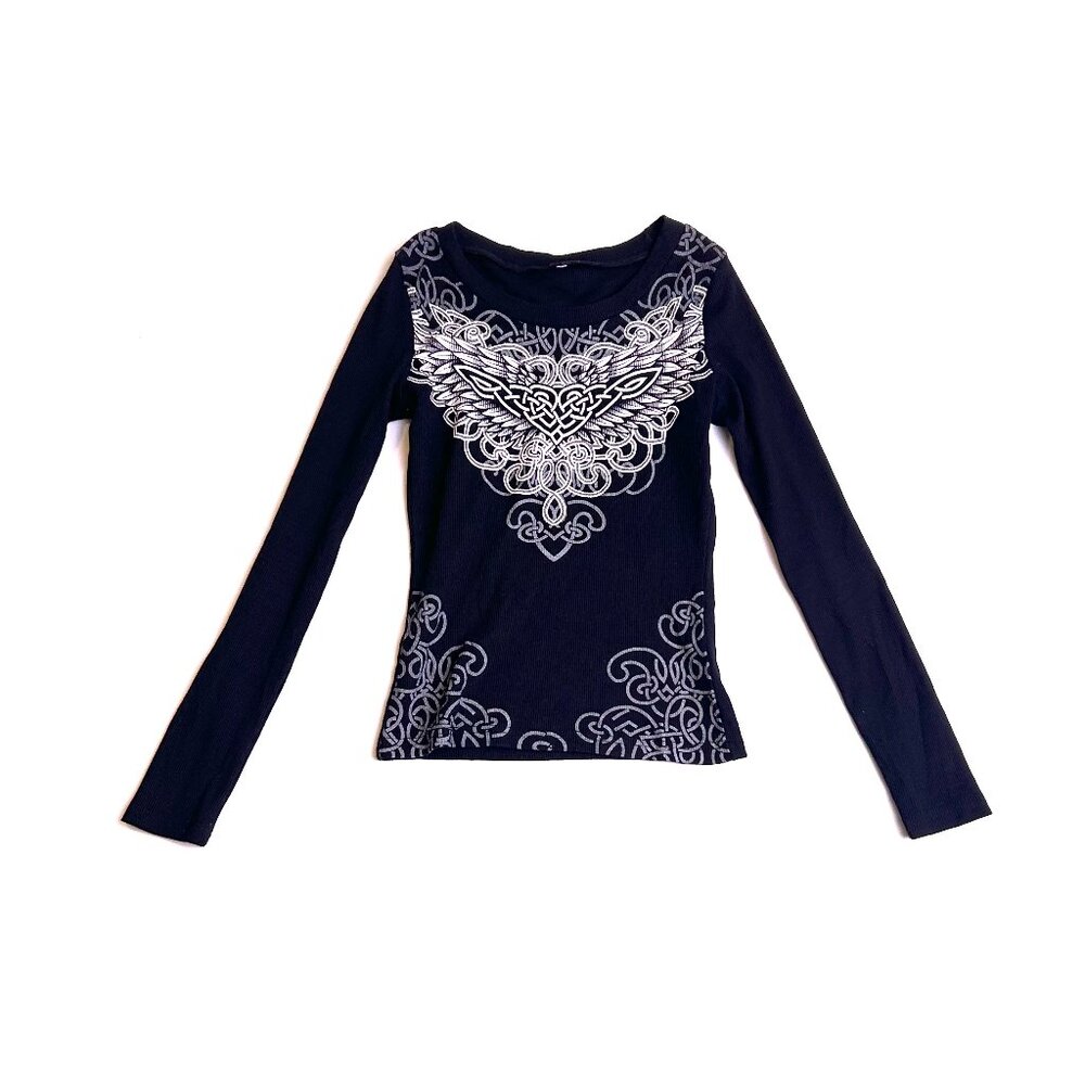 grunge long sleeve top w/ white and grey design